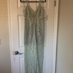 Free People mint and silver lace gown